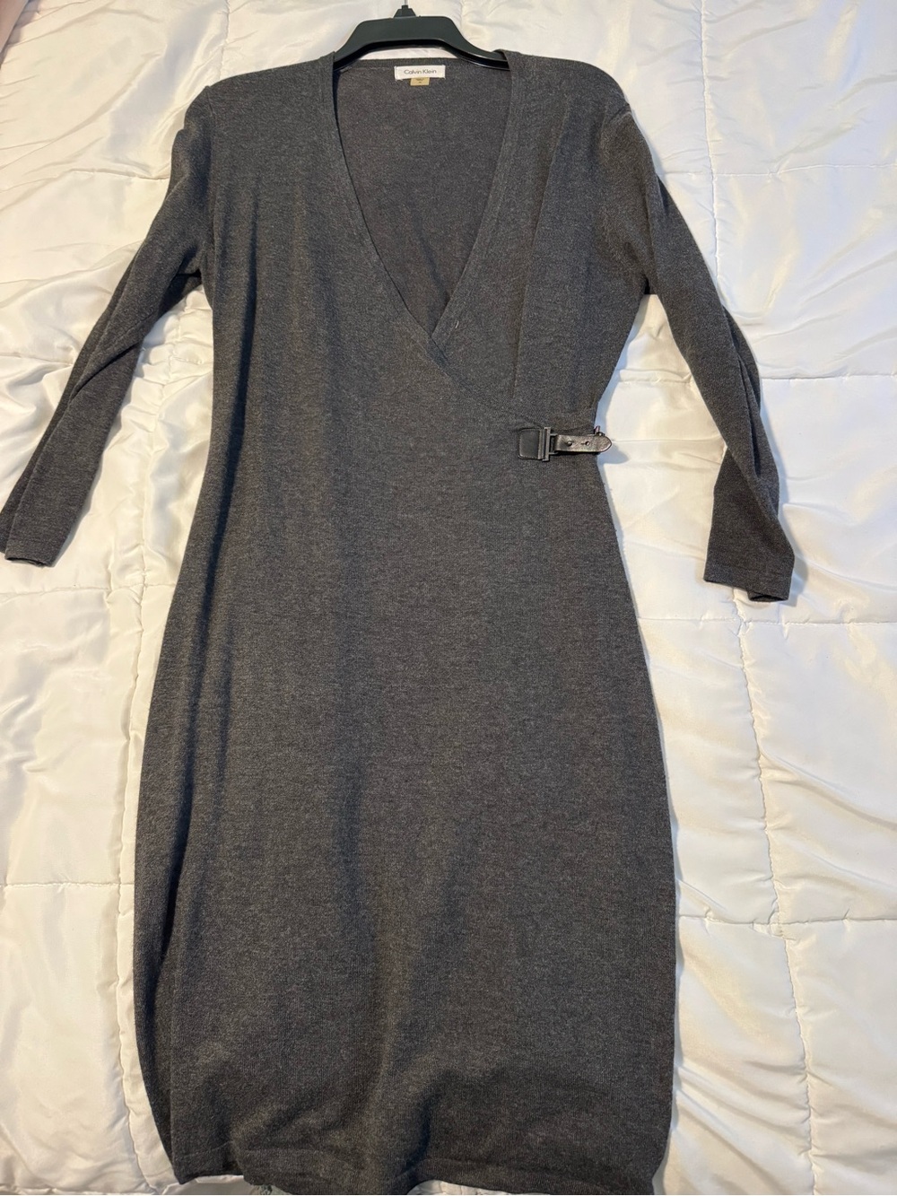 Calvin Klein Dark Gray Wrap-Style Knit Dress